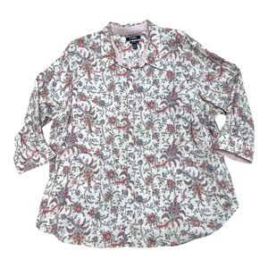 Chaps White Pink Paisley Button Up - Size 2X